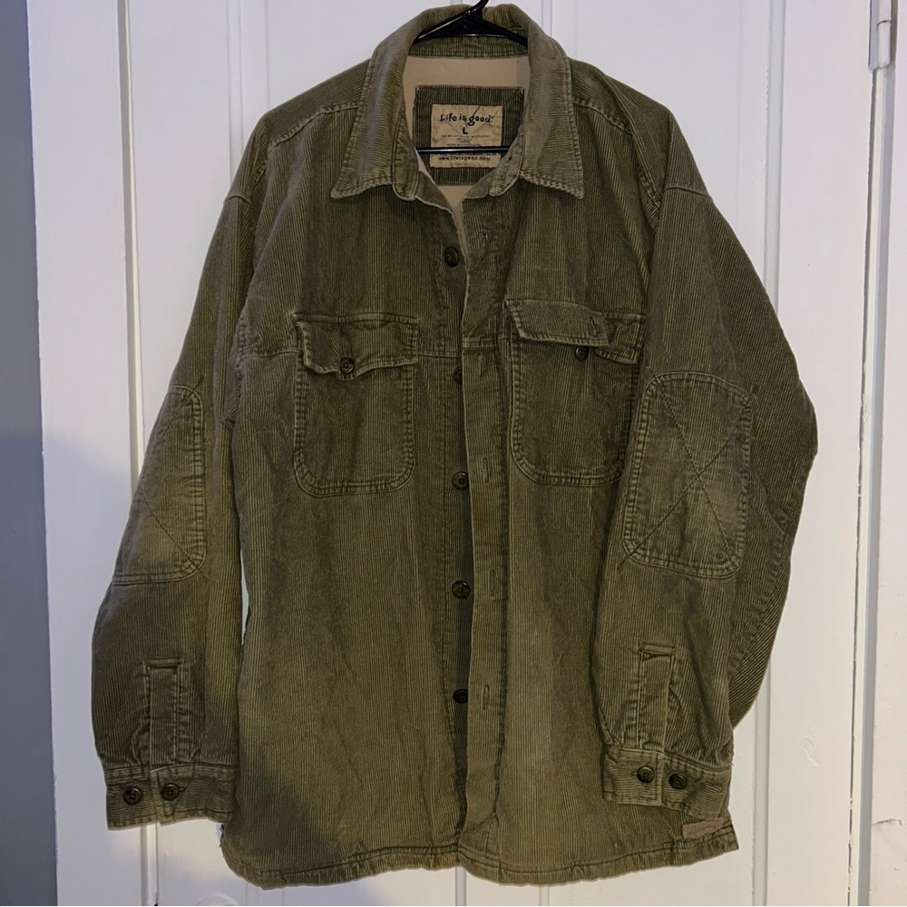 Vintage Men’s Life Is Good Corduroy Fleece Lined Button Down Jacket Coat